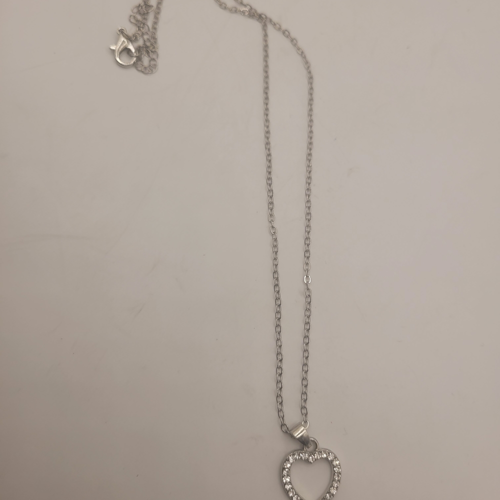 Silver Tone Rhinestone Heart Necklace